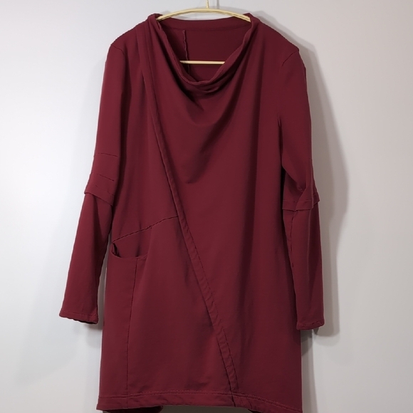 Handmade Dark Red Long Sleeve Stretchy Tunic Dress With Pocket Size M - Picture 1 of 9